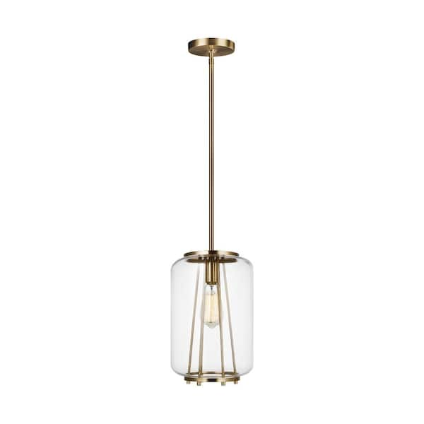 Generation Lighting Rosie 1-Light Satin Brass Hanging Pendant with Clear Glass Shade