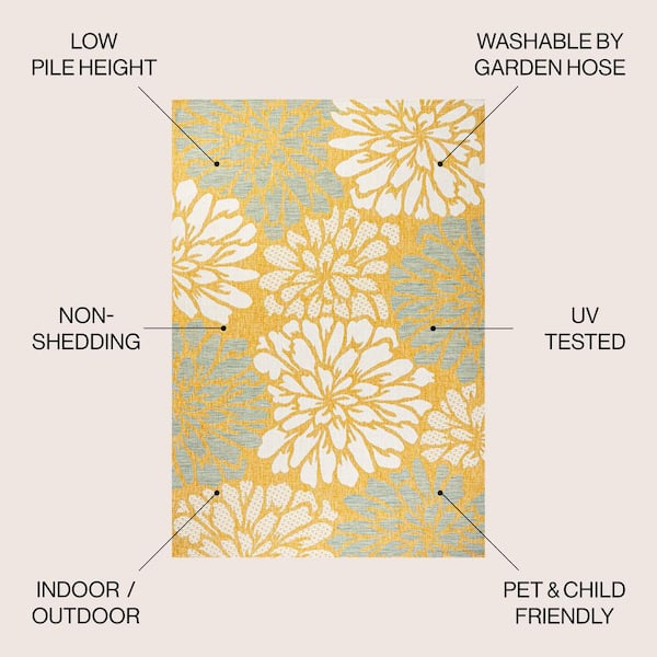 JONATHAN Y Zinnia Modern Floral Textured Weave Yellow/Cream 4 ft