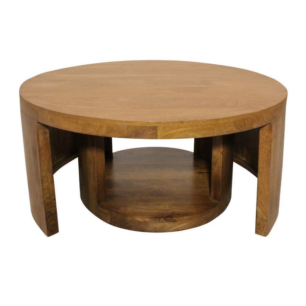 39.00 in. Walnut Round Solid Wood Coffee Table