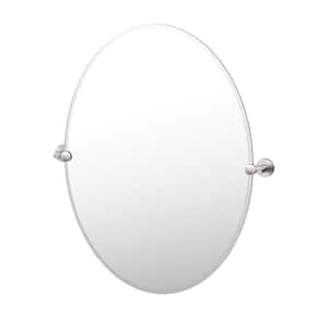 Reveal 28.38 in. W x 32 in. H Large Oval Frameless Beveled Wall Bathroom Vanity Mirror in Satin Nickel