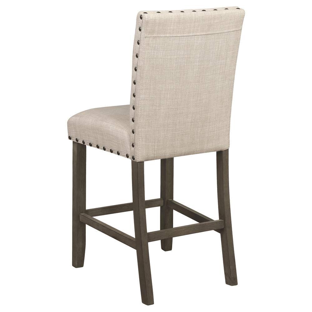 Beige Upholstered Counter Stools with Nailhead Trim, Set of 2
