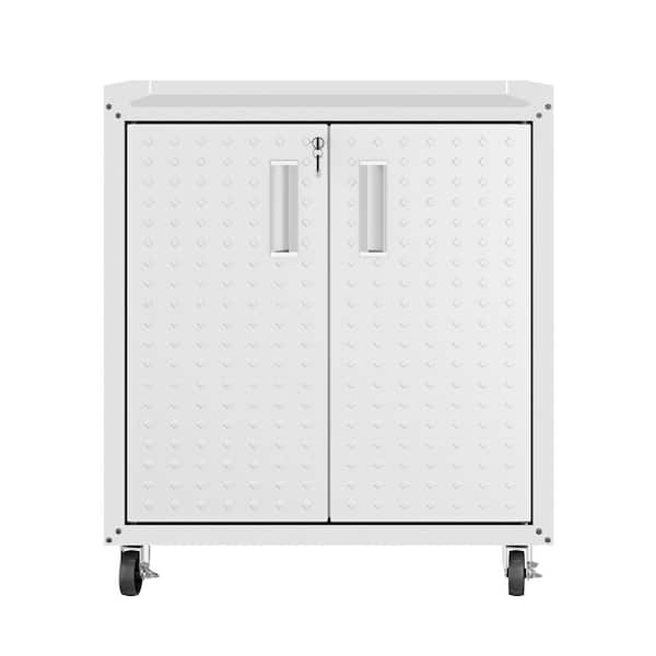 Manhattan Comfort Fortress 30.3 in. W x 31.5 in. H x 18.2 in. D 2-Shelf Metal Freestanding Cabinet in White