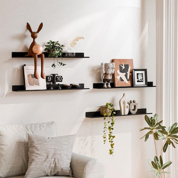 29.92 in. W x 3.93 in. D Black Metal Live Edge Rustic Floating Shelves Decorative Wall Shelf (Set of 4)