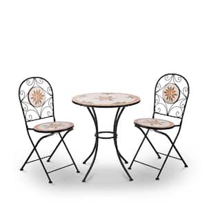 Indoor/Outdoor 3-Piece Mosaic Bistro Set Folding Table and Chairs Patio Seating, Tan