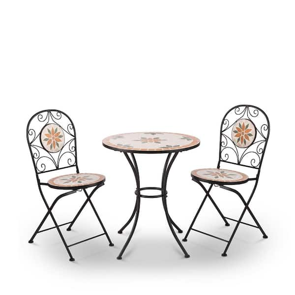 Indoor/Outdoor 3-Piece Mosaic Bistro Set Folding Table and Chairs Patio Seating, Tan