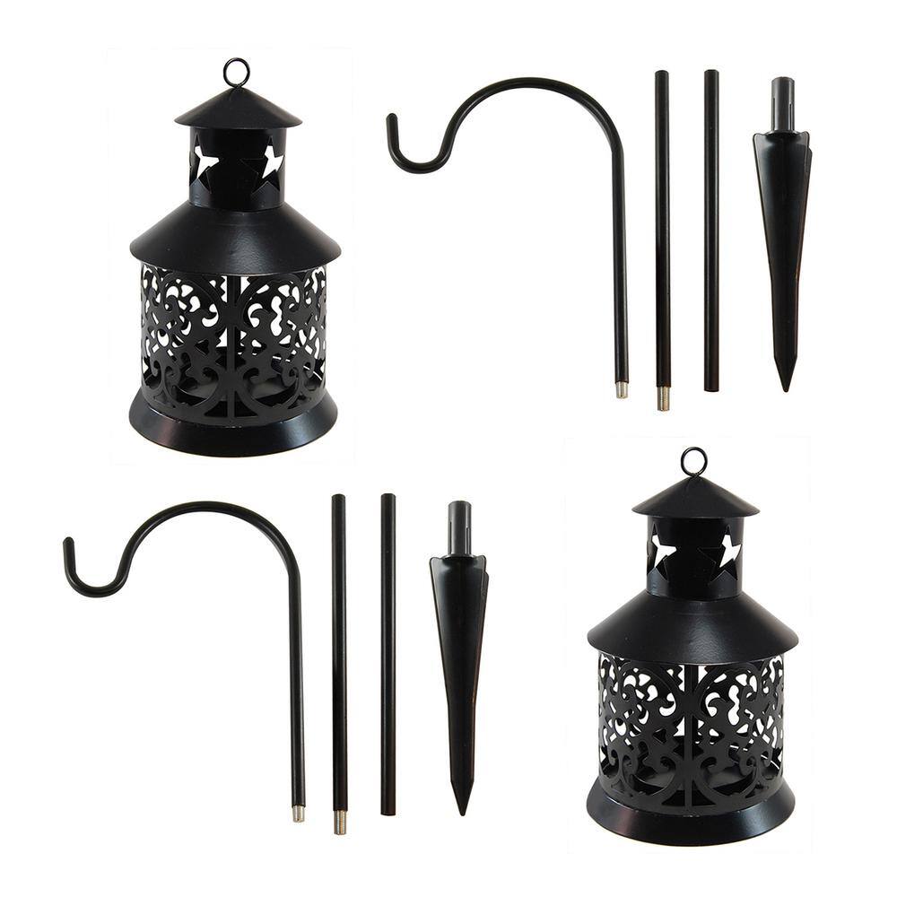Contemporary Black Metal Hanging Lantern with Shepherd's Hook