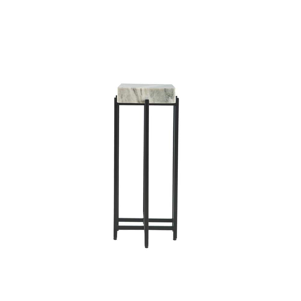 White Marble and Gunmetal Steel Rectangular Accent Table
