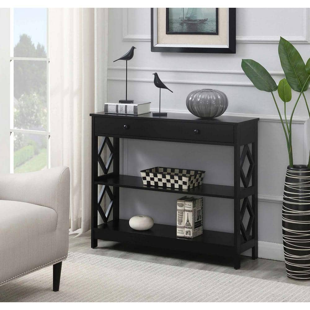 Sleek Diamond 40" Black Console Table with Storage