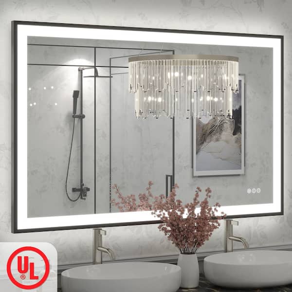 50in. W x 32in. H Rectangular Framed UL Certified Front and Back LED Anti-Fog Tempered Glass Wall Bathroom Vanity Mirror