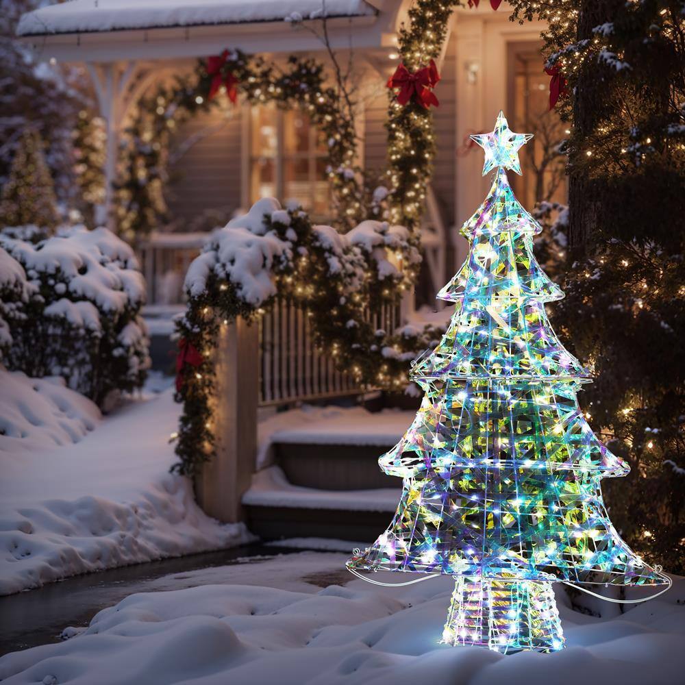 Multicolor LED Lighted Christmas Tree with Iron Frame