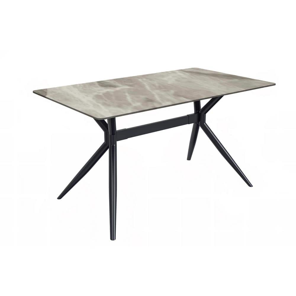 Deep Grey Glass Rectangular Dining Table with Black Steel Base