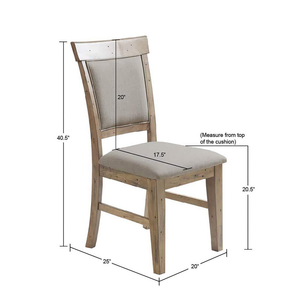 Rustic Linen Upholstered Wood Side Chair in Weathered Gray