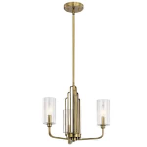 Kimrose 18 in. 3-Lights Brushed Natural Brass Art Deco Candlestick Cylinder Chandelier for Dining Room