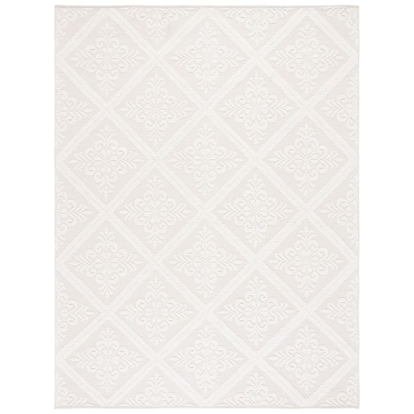 Vermont 9 ft. x 12 ft. Ivory Diamond Ornate Solid Color Area Rug