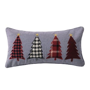 Rudolph Grey Christmas Tree Applique in Flannel 12 in. x 24 in. Throw Pillow