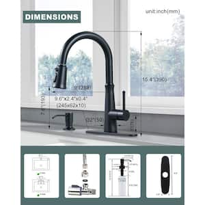 Single-Handle Pull Down Sprayer Kitchen Faucet Soap Dispenser Stainless Steel in Matte Black