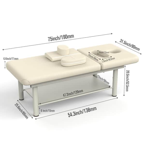 31.5 in. Beige Professional Massage Table Bed-Waterproof PU Leather Adjustable Chest Opening Round Iron Legs