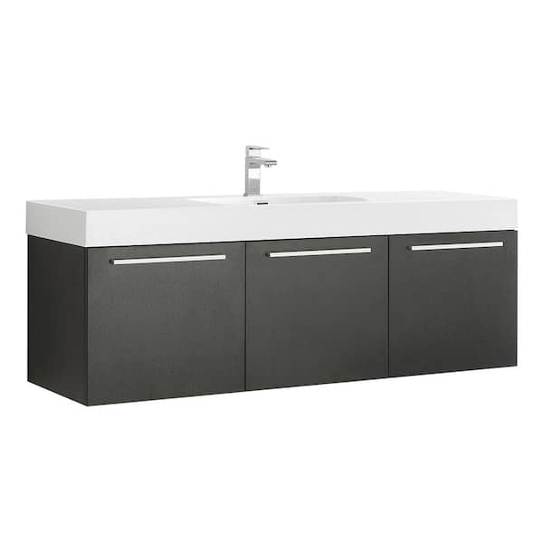 Fresca Vista 60 in. Modern Wall Hung Bath Vanity in Black with Vanity Top in White with White Basin