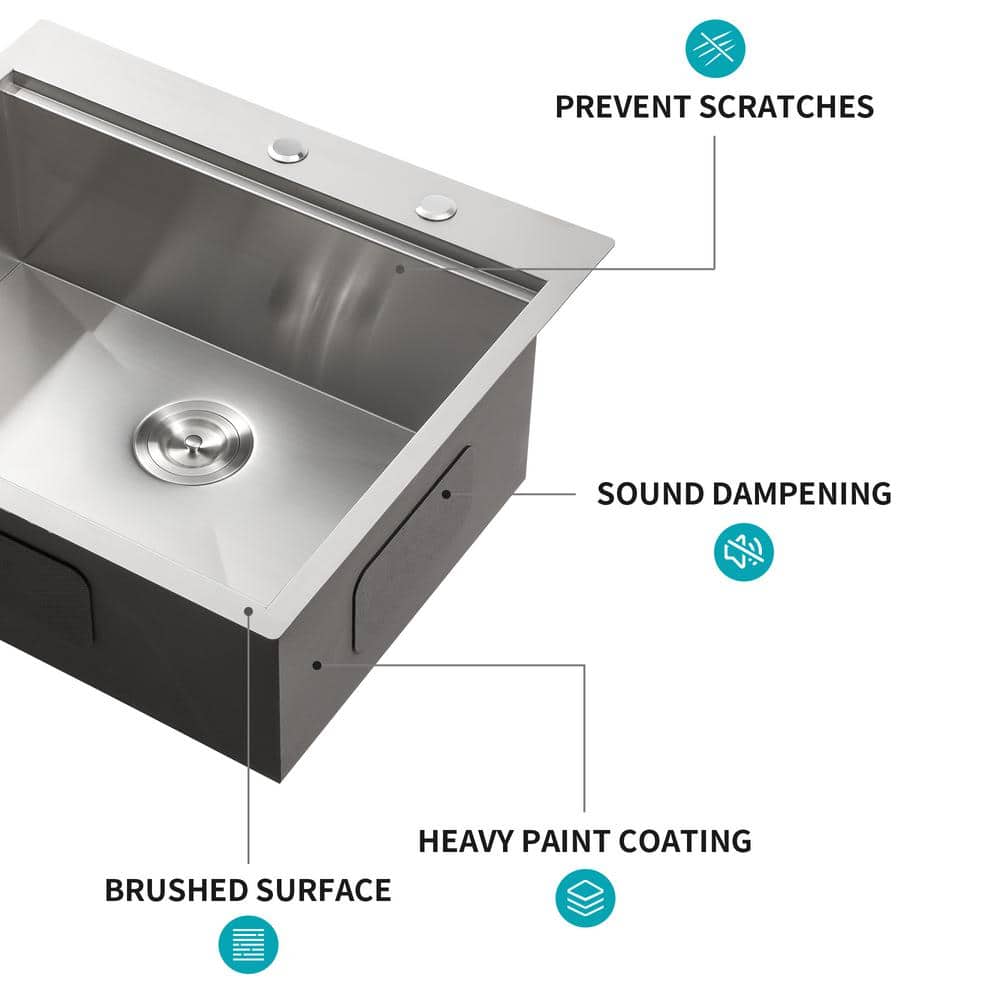 28 in. Brushed Nickel Stainless Steel Single Bowl Drop-In Sink