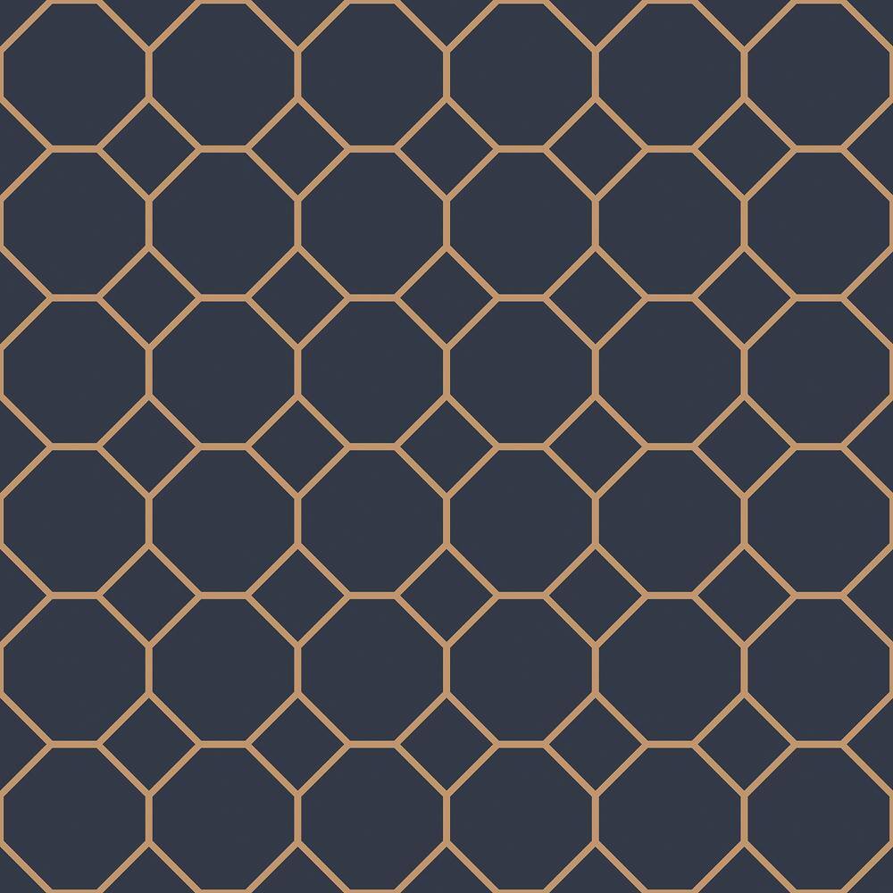 Bee Hive Design Navy/Gold Matte Finish Vinyl on Non-Woven Non-Pasted Wallpa