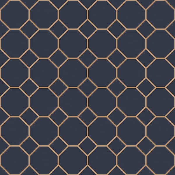 Unbranded Bee Hive Design Navy/Gold Matte Finish Vinyl on Non-Woven Non-Pasted Wallpaper Roll