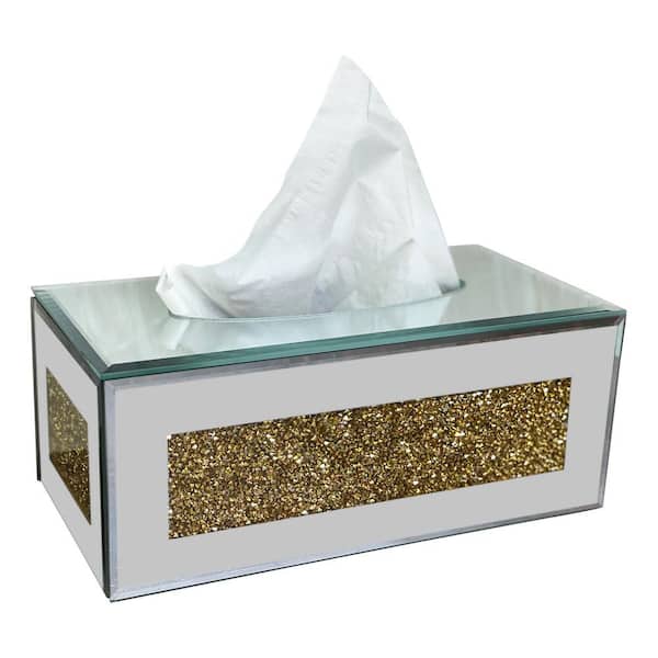 Amazing Rugs Ambrose Exquisite Gold Mirrored Tissue Holder in Gift Box
