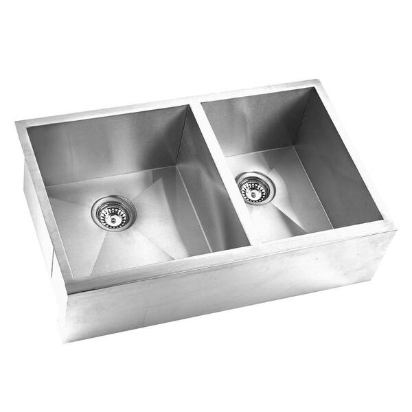 Yosemite Home Decor Farmhouse Apron Front Stainless Steel 33 in. Double Bowl Kitchen Sink in Satin