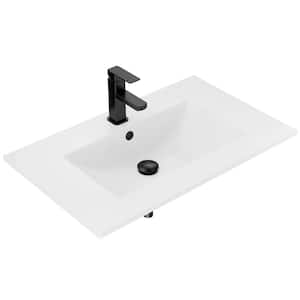 30 in. W x 18.7 in. D x 34 in. H 1-Sink Freestanding Bath Vanity in Black With White Ceramic Top and Drain Faucet Set