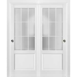 3309 48 in. x 80 in. 3/4 Lite Frosted Glass Matte White Finished Solid Wood Sliding Barn Door with Hardware Kit