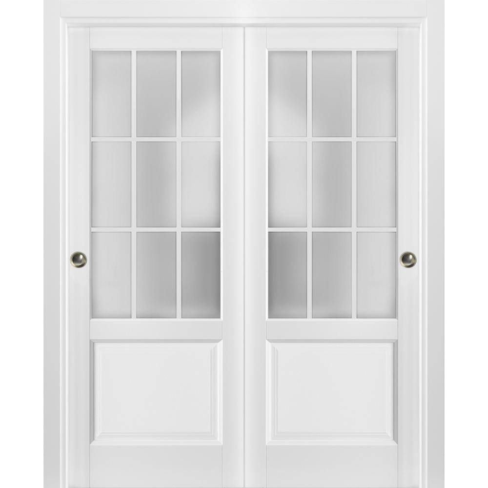 Assembly Required 84 in. x 96 in. Frosted Glass Matte White Finished Solid Wood Sliding Barn Door with Hardware Kit price history on PriceWatchPro