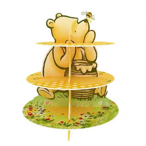 3-Tier Yellow Cake Stand with Winnie Bear Design for Dessert Table Displays and Party Decor