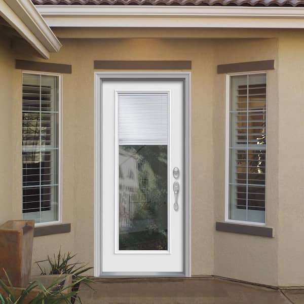 36 in. x 80 in. Internal Blinds Left-Hand Inswing Full Lite Clear Classic Primed Fiberglass Smooth Prehung Front Door
