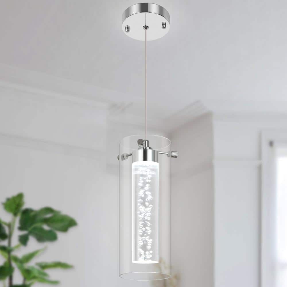 1-Light Chrome Modern/Comtemporay Crystal Bubble LED Glass Shade Hanging Pe
