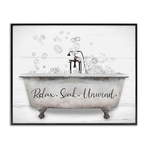 Relax Soak Unwind Bathtub Bubbles by Lori Deiter Black Framed Giclee Art Print Typography 20 in. x 16 in.