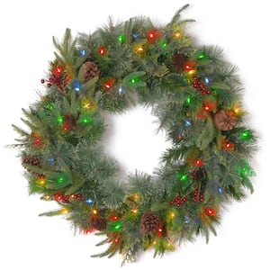 24" Colonial Wreath with Battery Operated Dual Color LED Lights Artificial Christmas Wreath