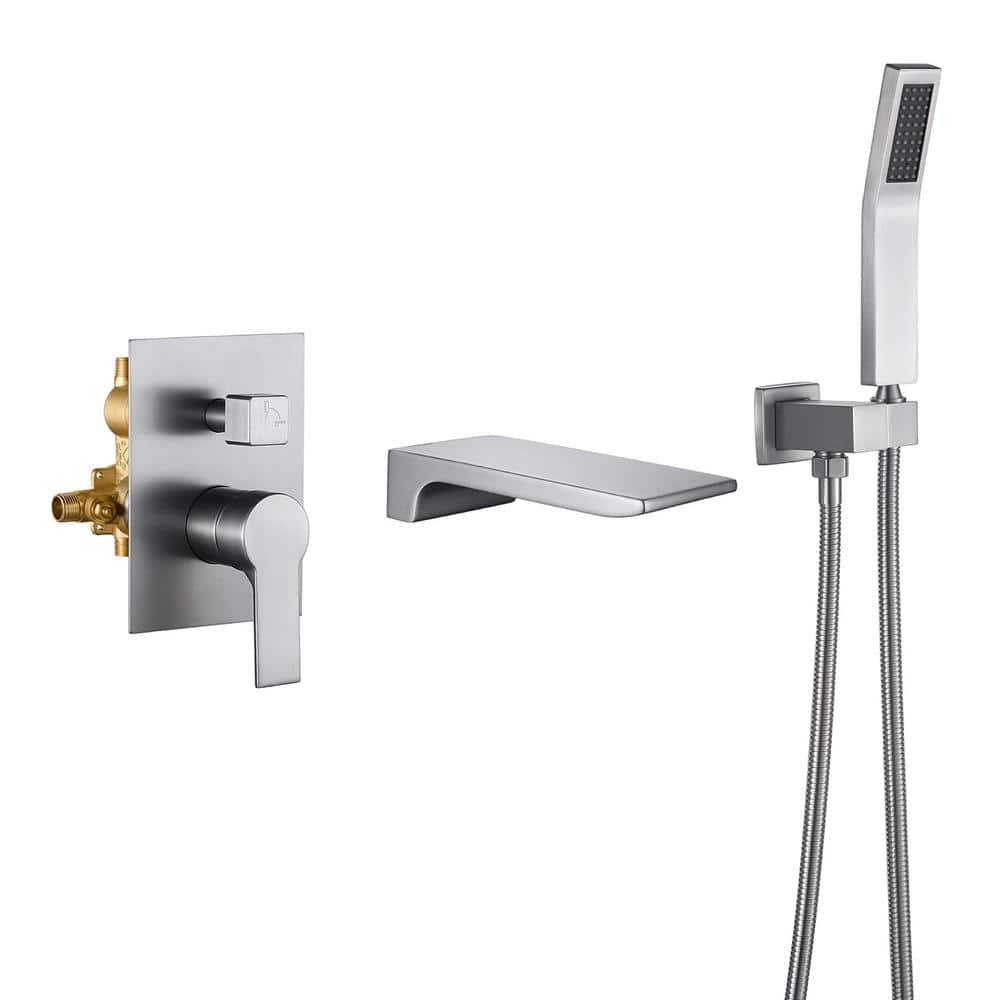Single-Handle Wall Mount Roman Tub Faucet with Hand Shower and Waterfall in