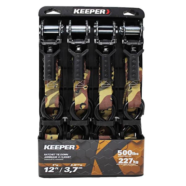Details about   Keeper 12' Desert Camouflage Tie Down Strap Multicolored 500# 4 Pack 