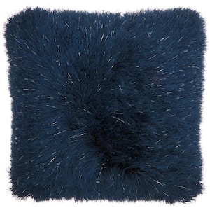 Lifestyles Navy Shag 20 in. x 20 in. Throw Pillow