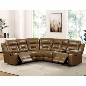 Salisbur 88 in. Pillow Top L-Shaped Faux Leather Sectional Sofa in. Brown with Storage