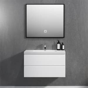 Angela 36 in. W x 18.7 in. D x 20.5 in. H Wall Mounted Floating Vanity Cabinet in Glossy White with Glossy White Sink