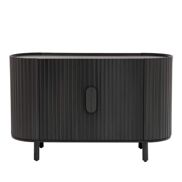 Unbranded 47.80 in. W x 16.50 in. D x 30.00 in. H Walnut Brown Curved Design Linen Cabinet  Sideboard with Adjustable Shelves