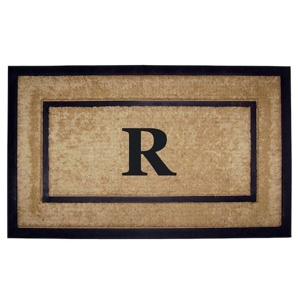 Nedia Home DirtBuster Single Picture Frame Black 22 in. x 36 in. Coir with Rubber Border Monogrammed R Door Mat
