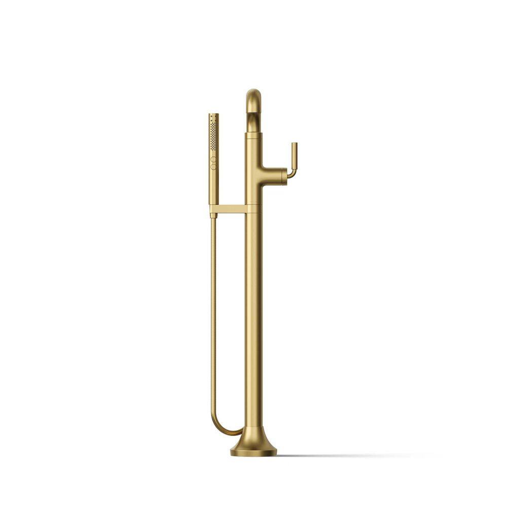 Vibrant Brushed Moderne Brass Freestanding Tub Faucet with Handshower