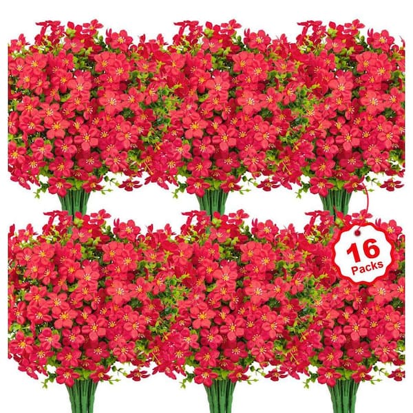 13.77 in. Red Indoor/Outdoor Artificial Daisy Flowers Fake Silk Flowers ...