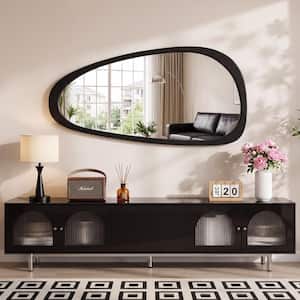 22 in. W x 48 in. H Irregular Natural Black Wood-Frame Wall Mirror, Distinctive Asymmetric Design