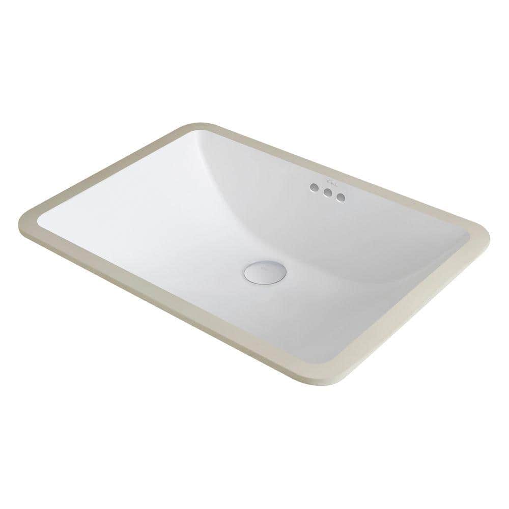 Elavo Modern White Ceramic Rectangular Undermount Bathroom Sink