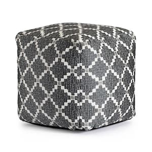 Deschutes Blue 18 in. x 18 in. x 18 in. Blue and Ivory Pouf
