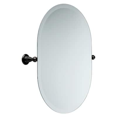 Porter 26 in. x 23 in. Frameless Oval Bathroom Mirror with Beveled Edges in Oil Rubbed Bronze