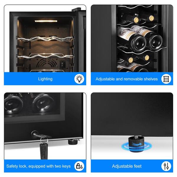 thumbnail image 2 of Velivi 12 Inch Wine Cooler Refrigerator,Mini Wine Fridge 18 Bottle Capacity,Built-in Or Freestanding Professional Wine Chiller With Quiet 2 of 14