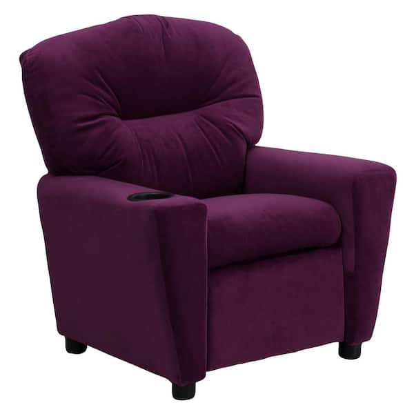 Flash Furniture Contemporary Purple Microfiber Kids Recliner with Cup Holder